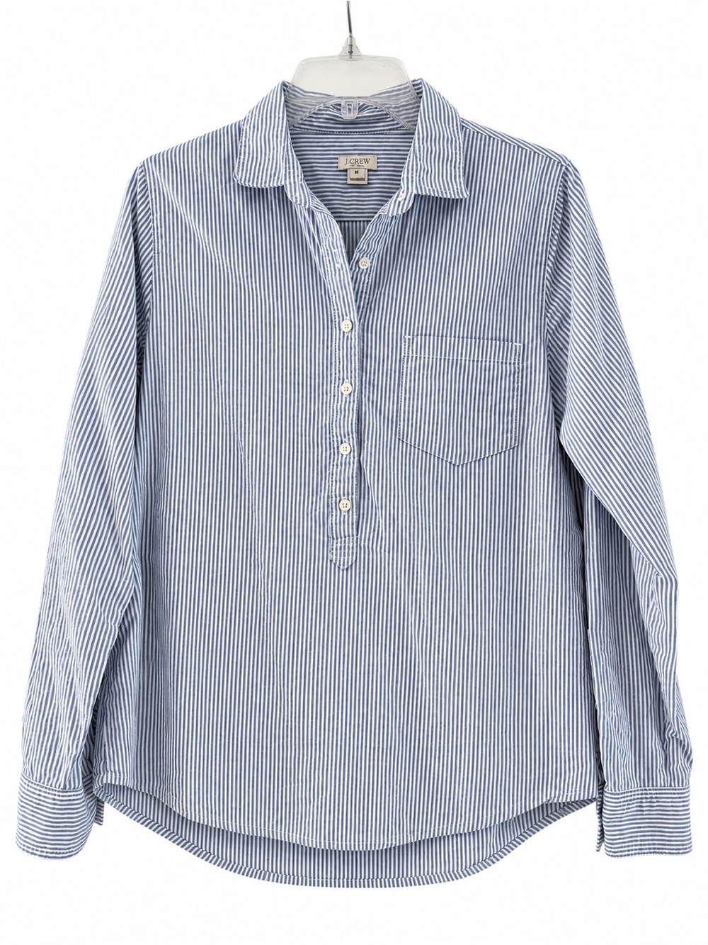 J.Crew Blue White Striped Cotton Popover Shirt Size M